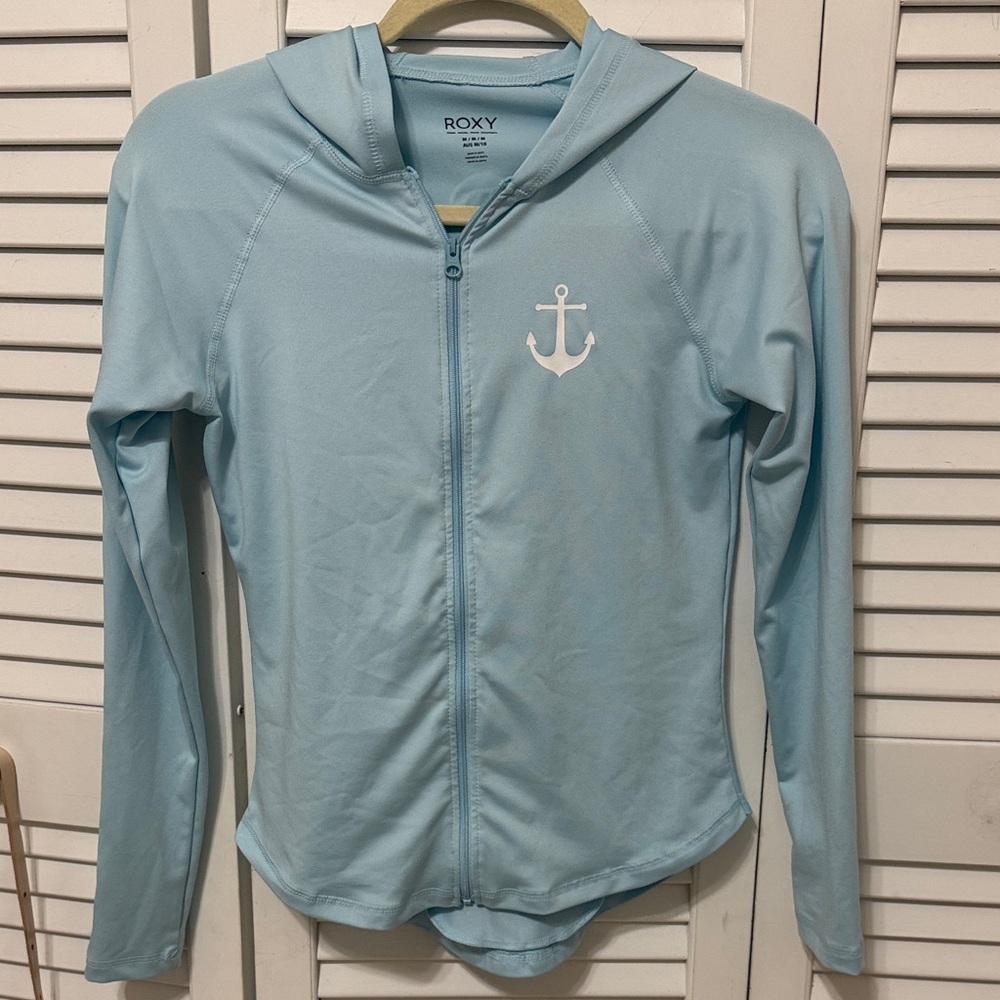 Roxy Sky Blue Lightweight Hoodie with Anchor Emblem Swim Cover Up